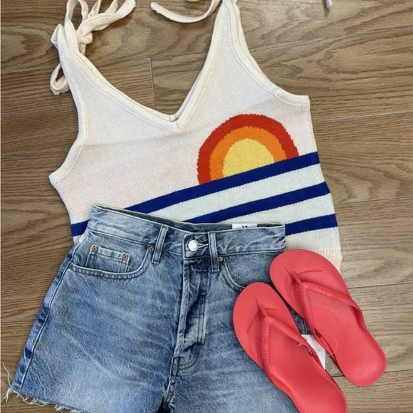 Miss Sparkling Sunset Stripe Knit Tank Top - Retro Summer Vibes - Size L - Picture 4 of 5